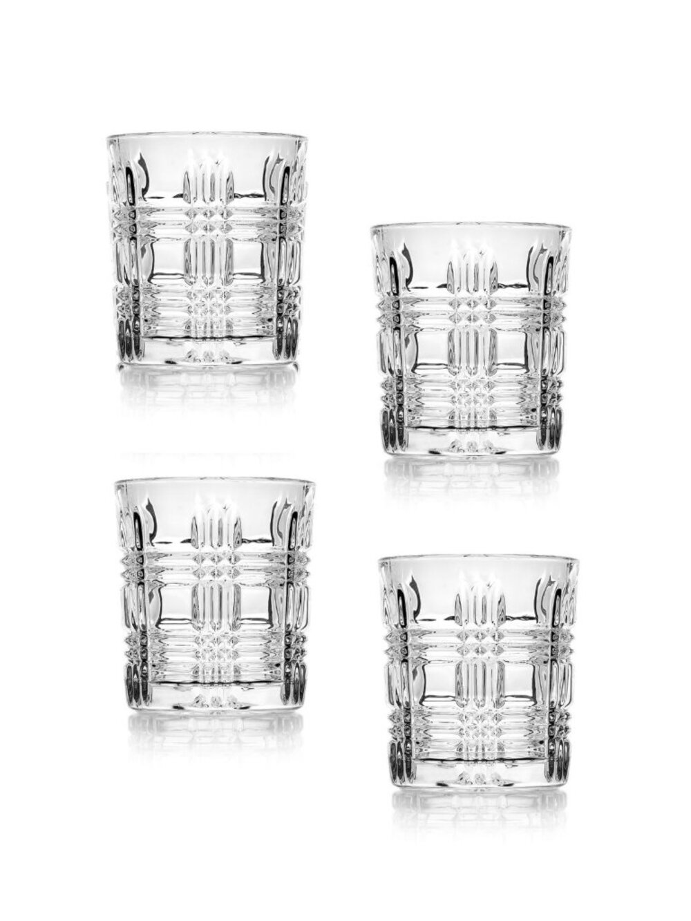 Godinger Tartan Plaid Design Double Old-Fashioned Glass Set of 4 Clear Defected